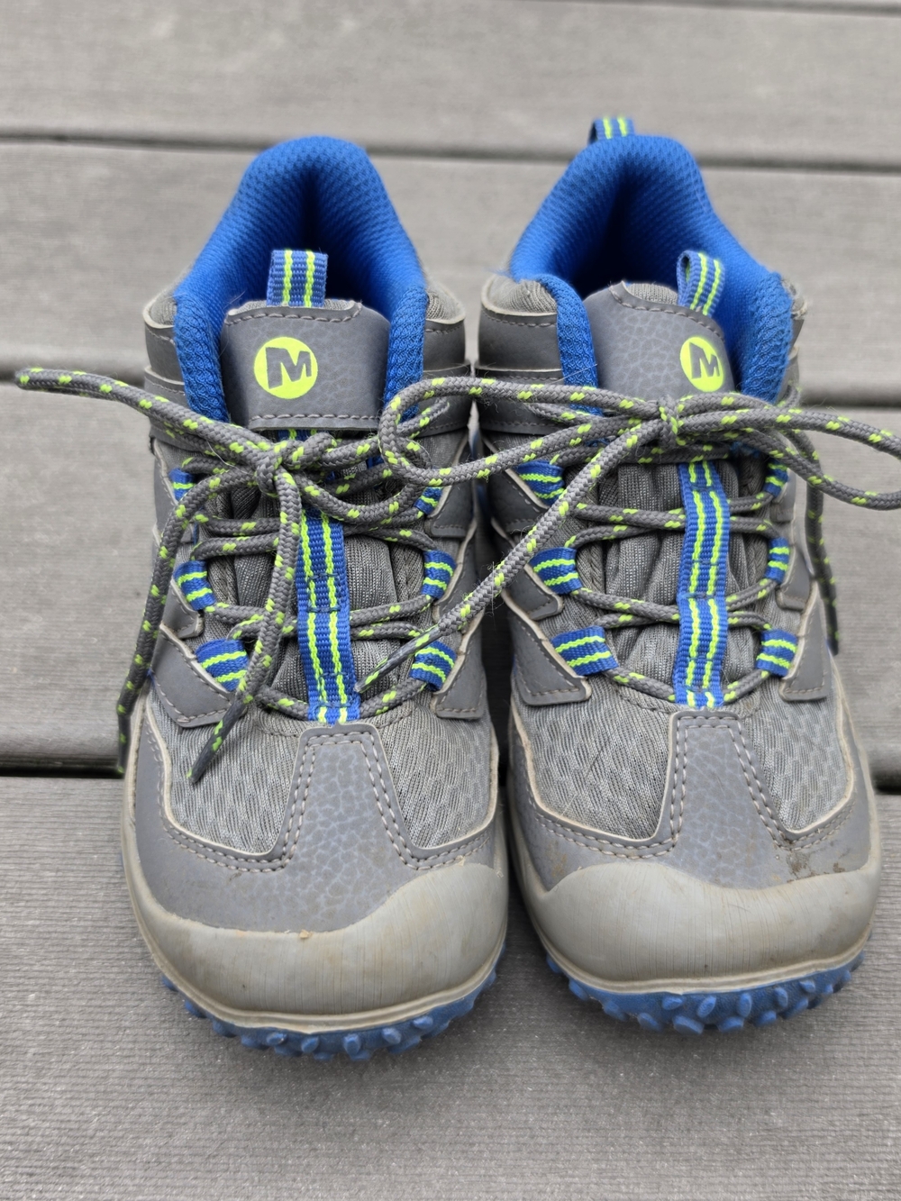 Kids Gray and Blue Merrell Chameleon Waterproof Hiking Boots